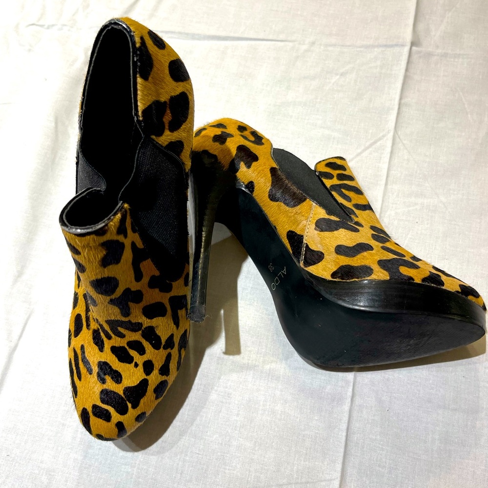 Aldo animal print bootie three inch heels. Slightly worn